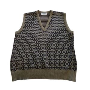 Vintage Tricots St. Raphael Cotton Sweater Vest Mens Medium Geometric Tan Maroon